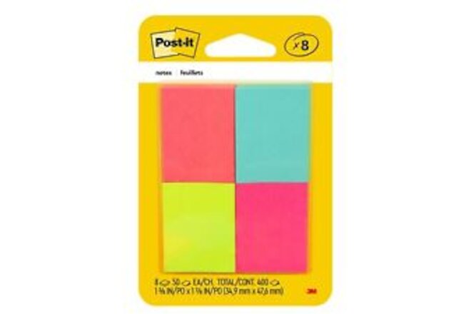 Post-it Notes, 1 3/8 in x 1 7/8 in, 8 Pads, 50 Sheets/Pad, Clean Removal, Poptim