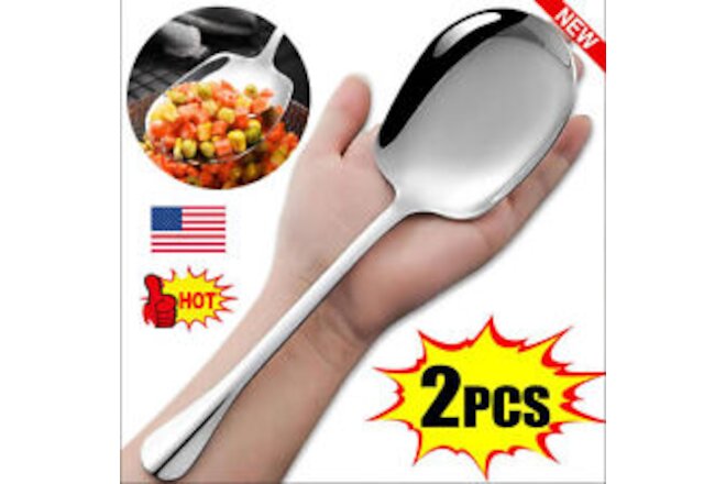 Large Stainless Steel Spoon Thicken Long Handle Soup Spoons Round Scoops for Hot