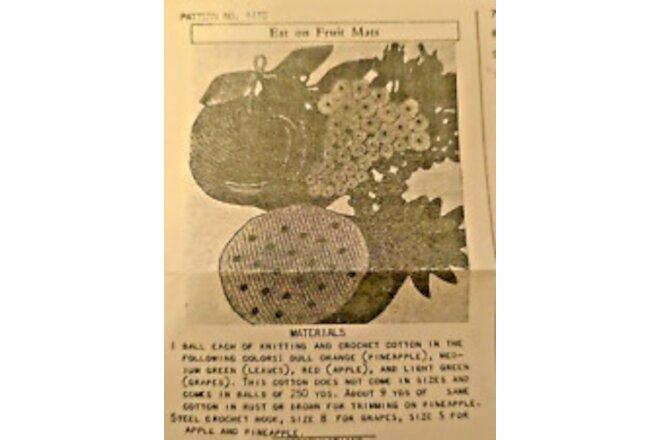 #1459 Vintage DOILY Fruit Placemats Pattern to Crochet (Reproduction)