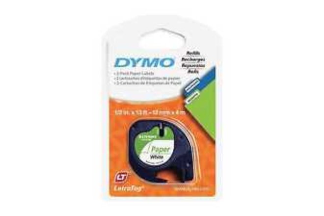 Dymo LetraTag Label Tape, 1/2 Inch x 13 Feet, Paper, White, Pack of 2