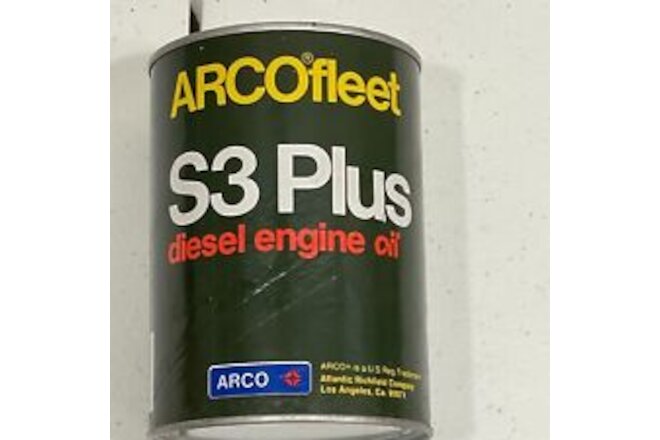 Vintage ARCOfleet S-3 Plus Motor Oil Paper 1 Quart Can Full NOS EXC Diesel