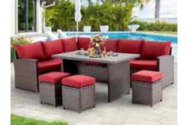 7 PCS Patio Rattan Dining Set Sectional Sofa Couch Ottoman Outdoor - BRAND NEW!