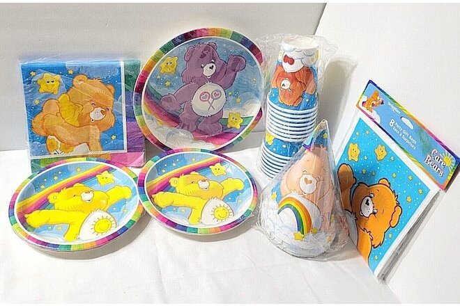 Care Bears Party Supplies Rainbow Colors 2 sz Plates Bags Cups Hats Napkins 2002