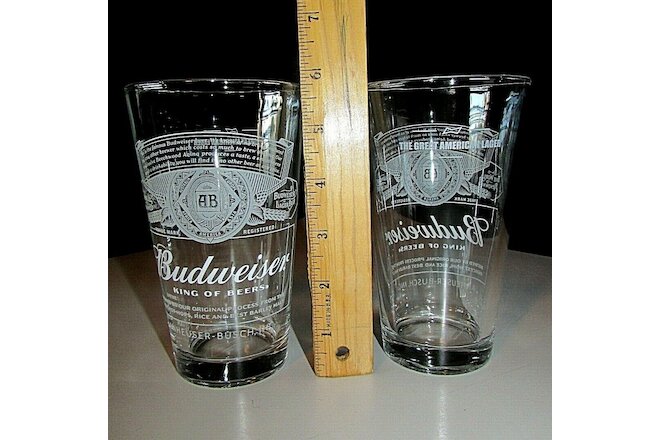 (2) NEW Budweiser American Lager Beer Pint Glass Man Cave Bar lot No Tap