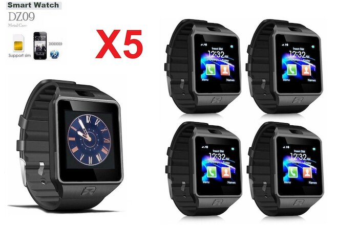 5 PC DZ09 Bluetooth BLACK Smart Watch SMS For Android Wholesale