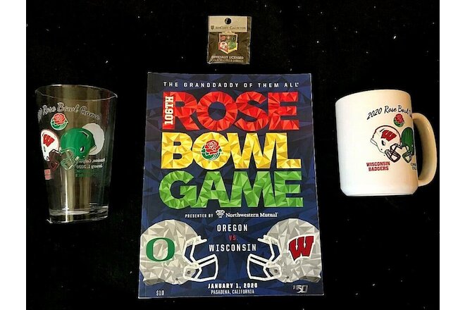 4pc. Rose Bowl 2020 Oregon Ducks vs Wisconsin Badgers Souvenir Package NEW Items