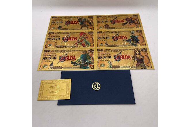 6pcs Japan Manga The Legend of Zelda Anime Gold Banknote for Collection Cards