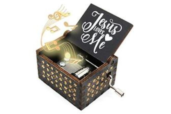 Wooden Music Box - Jesus Loves Me Music Box, Black Painting Designed, Black01