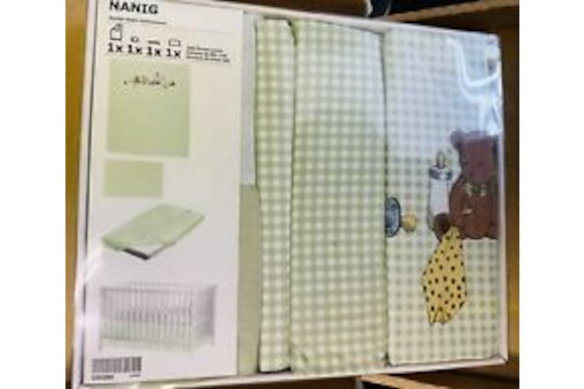 Ikea Nanig 4–Piece Baby Green Teddy Bear Crib Duvet Cover Set - Brand New Sealed