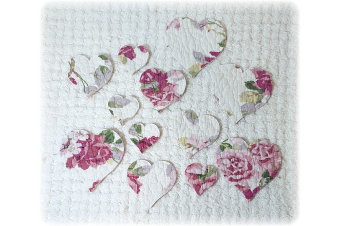 Vintage Roses Cutter Quilt FeedSack Applique Die Cuts Laura Ashley Heart Cut Out