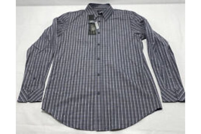 Structure Mens Medium Dress Shirt Premium Woven Gray Plaid L/S Button Down NWT