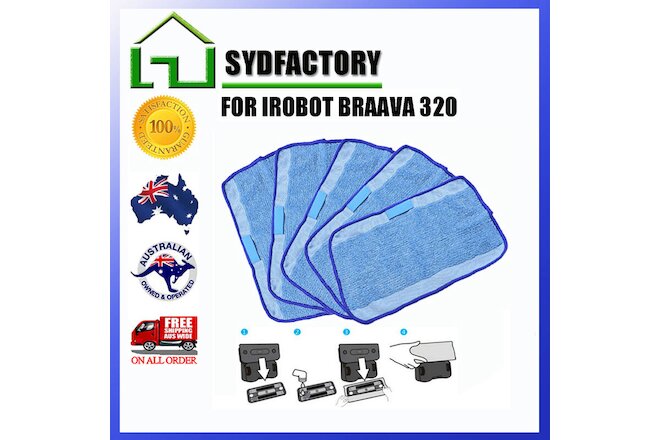 5x Microfiber Mopping Cloths for iRobot Braava Mopping Robot 380 308T 320 321 AU