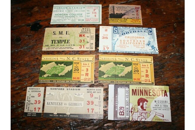 1930's 40's 50s 60's  Vintage College Football Ticket Stubs Lot of 8