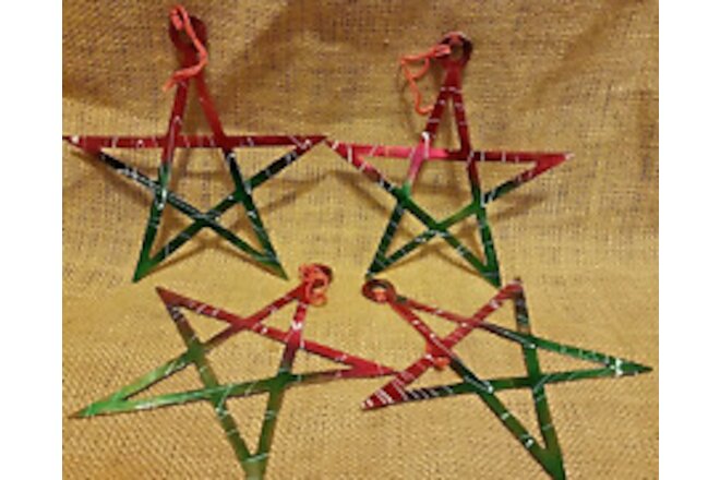Set Of 4 Metal Colorful Star Ornaments 6.5" Made In India
