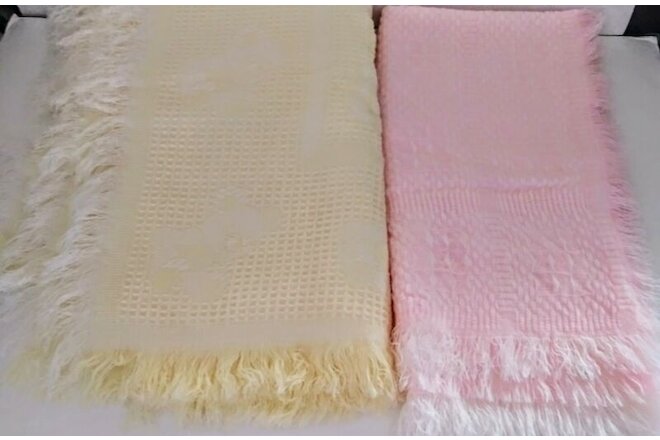 Baby Blankets (2) Knit Acrylic fringe New