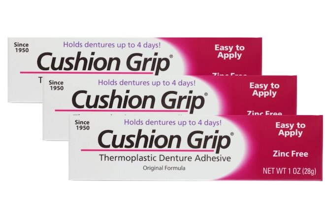 Cushion Grip - Soft Pliable Thermoplastic to Refit Dentures 1 Oz 3-Pack