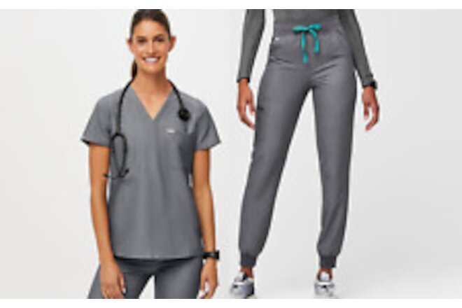 FIGS Women’s Gray Catarina One-pocket top & High Waisted Zamora Pants Set (S-XL)