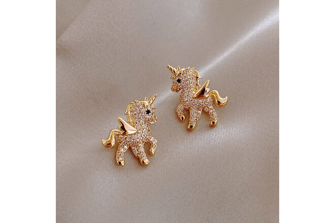 2022 Fashion Animal Horse KC Gold Crystal Earrings Ear Stud Women Jewelry Gifts