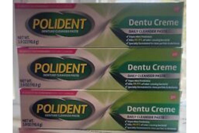 Polident Dentu Creme Denture Cleanser Paste Freshness Triple Mint 3.9oz 3 Pack