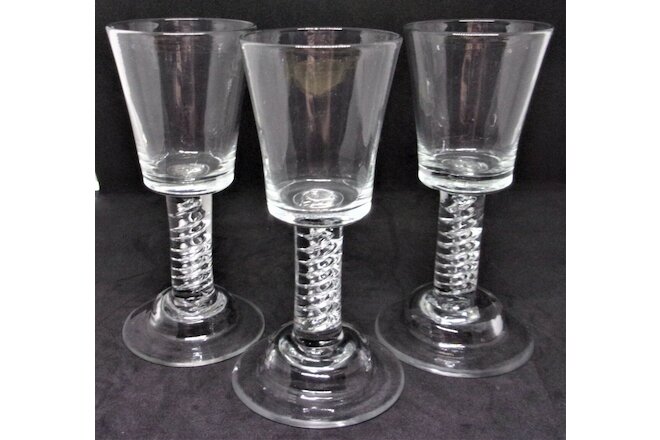 THREE ANTIQUE WINE GLASSES with Spiral air-trapped Stems  - 18th early 19th Cen