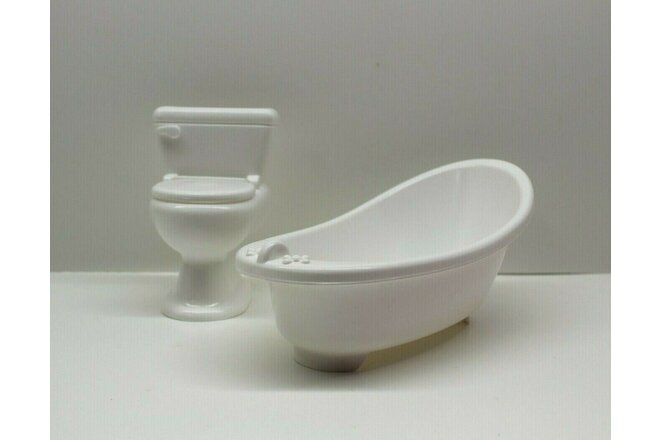 Doll Furniture Bathroom Set White Tub Toilet For 11 inch to 12 Inch Dolls