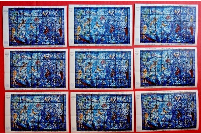 United Nations Chagall Window~NINE mini stamp sheets w/ SIX 6-cent stamps each