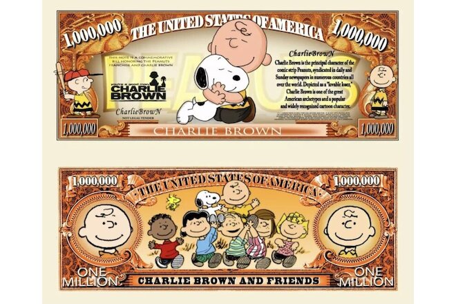 Charlie Brown Pack of 25 Collectible Funny Money 1 Million Dollar Bills Novelty