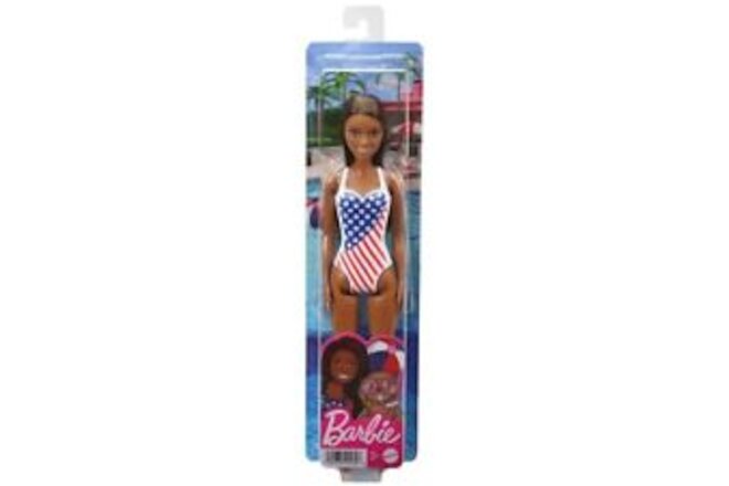 Barbie USA Flag Swimsuit Fashion Brunette 11.5" Mattel Doll Playtime Fun