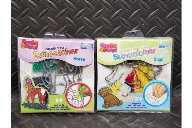 Makit & Bakit Suncatcher Stained Glass Horse & Glowing Dogs Unused Old Stock