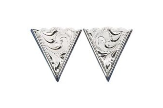 NEW! Western Collar Tips - Engraved - German Silver - Screw On 1.5 in x 1.25 in
