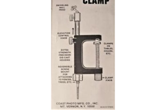Photo pocket clamp  for  1/4"-20 mount. New Old stock. Coastar.