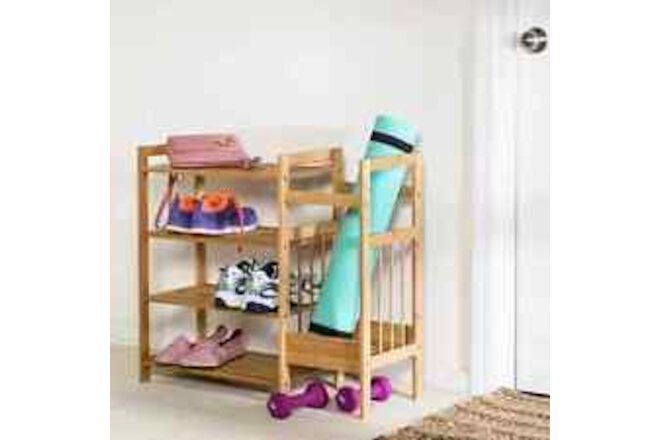 4-Tier Bamboo 8-Pair Entryway Shoe and Accessory Organizer Rack, Natural