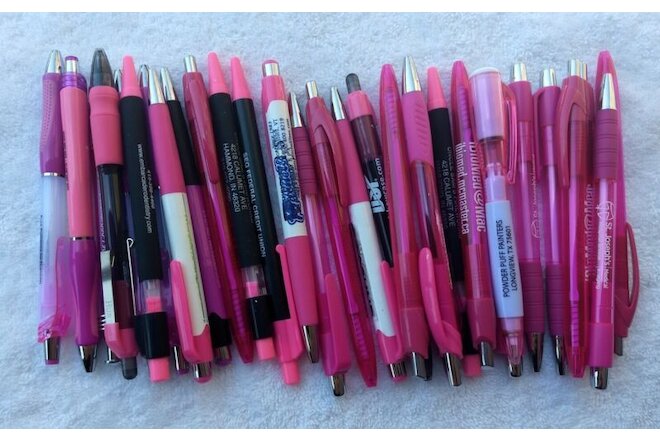 30 Piece Bulk Lot of Misprint Pink / Rose / Magenta Retractable Click Pens