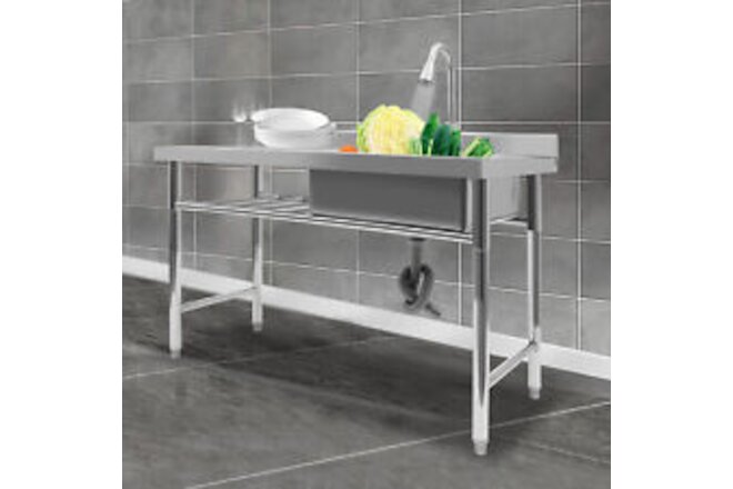 Free-Standing Stainless Steel thickened Commercial Sink Prep Table w/ 360°Faucet