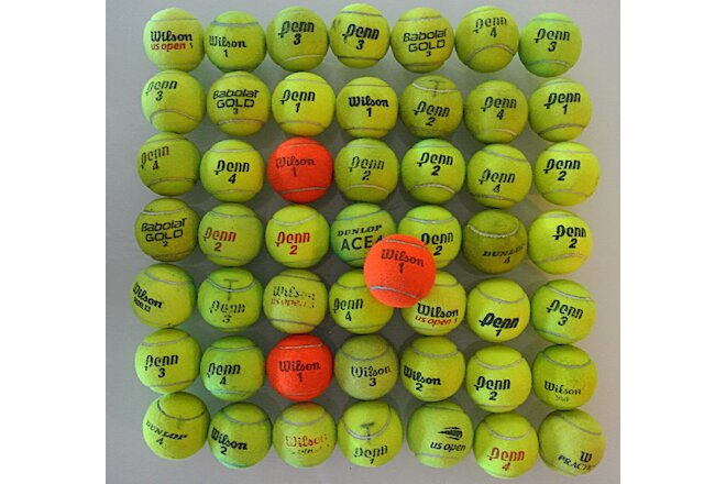 50 Used Tennis Balls Mixed Brands Dog Toys Floor Protectors Donations Serving