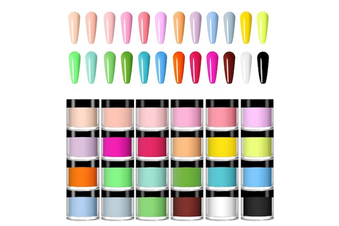 24 Colors Acrylic Nail Art Tips UV Gel Powder Dust Design Decoration 3D Manicure