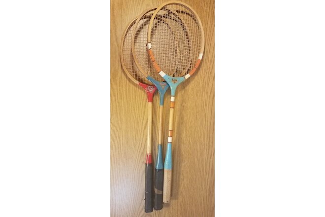 Lot Of 3 Vintage Badminton Racket Red Ribbon Professional Deluxe Wood Sparrow