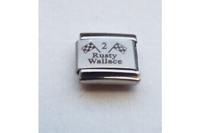 Rusty Wallace 2 Nascar flags laser 9mm stainless steel italian charm link new