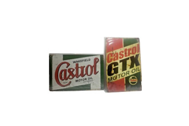 Two Castrol Motor Oil Garage Shop Reproduction Tin Signs