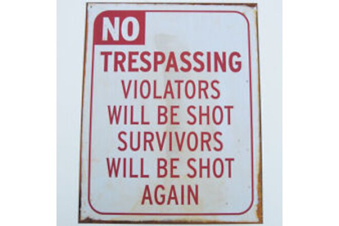 No Trespassing Violators Shot Funny Home Security Sign Shop/Garage Wall Decor