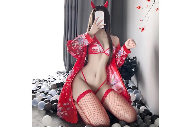 New Women's Sexy Lingerie Japanese Bathrobe Kimono Lolita Maid Cosplay Sleepwear