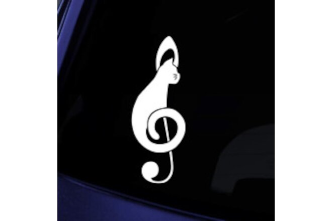 Music Note Cat White Vinyl Decal Car Windows Laptop Tablet Notebook