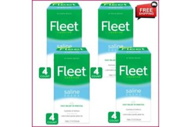 Fleet Laxative Saline Enema for Adult Constipation 4.5 fl oz 4 Bottles pack, NEW