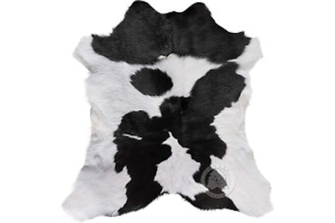 100% Genuine Calfskin Black and White Calf Hide Cowhide Rug - Washable Animal Sk
