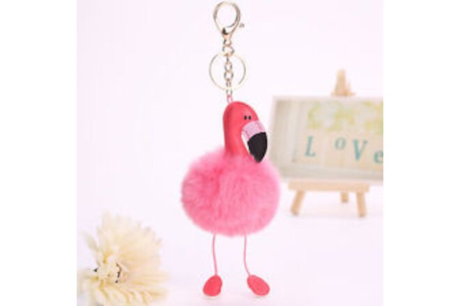 Key Ring Pu Leather Golden Buckle Adorable Fur Ball Fluffy Key Chain Vivid