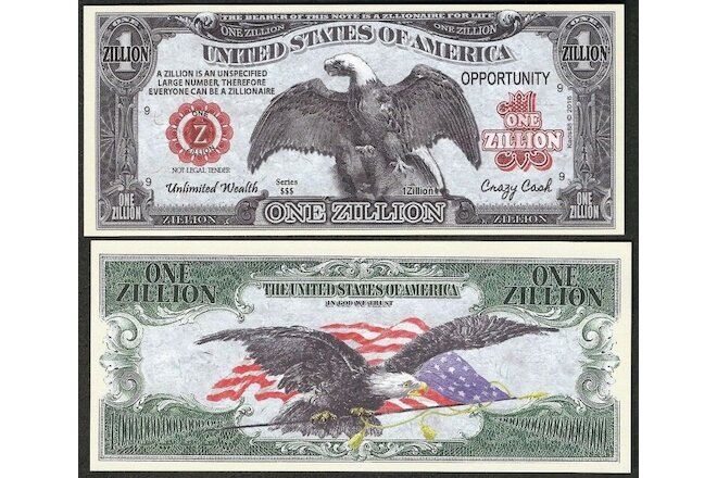 Lot of 100 BILLS - Black Eagle ZILLION Crazy Cash Novelty Note