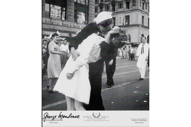 GEORGE MENDONSA & GRETA FRIEDMAN KISSING SAILOR & NURSE VJ DAY SIGNED PHOTOS