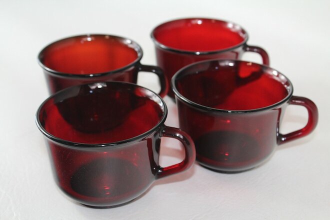 Vintage Arcoroc Ruby Red Coffee Tea Cups Made in France 3" Tall Set of 4