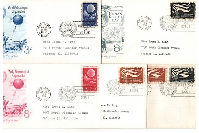 Five 1957 United Nations First Day Covers