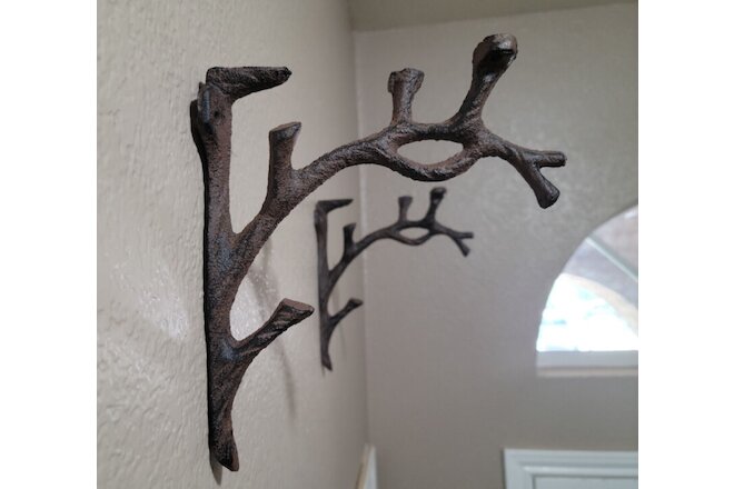 2 Rustic Cast Iron Shelf Bracket Wall Mount Hardware Brace Tree Branch Sculpture